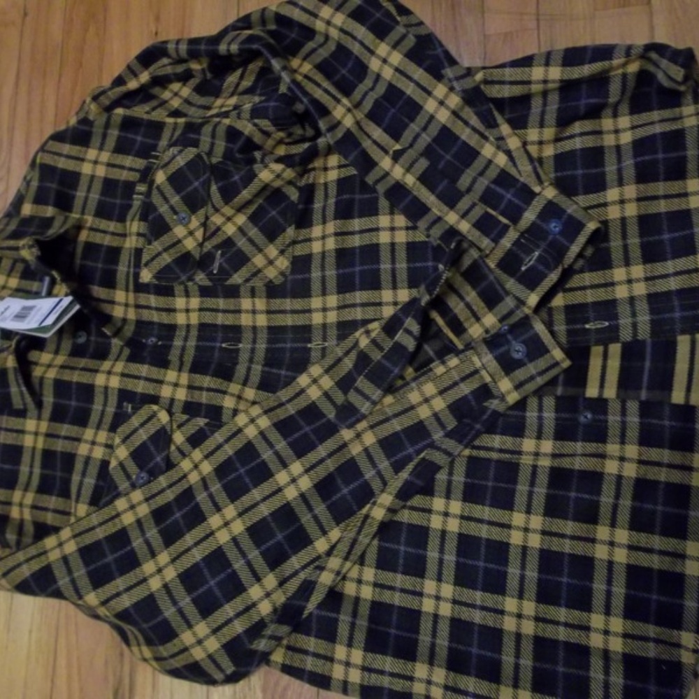 Men's Cabela  Shirt Gold and Black Plaid XL TALL